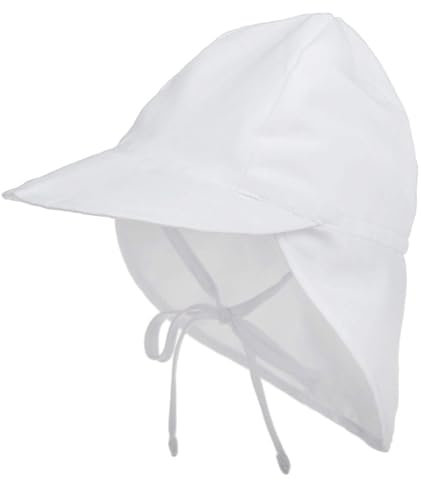 Durio Unisex Schirmmütze Kinder mit Nackenschutz Baby Sonnenhut UV SPF50+ mit Bindebänder Kleinkind Sommermütze Weiß 3 Monate-18 Monate