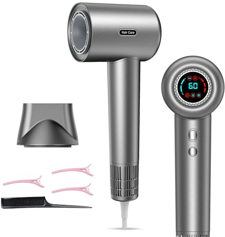 PKBD 110k RPM Ionen Föhn mit LED-Display, Haartrockner Schnell Trocknen | 1600W Haarföhn, 4 Temperaturen & 2 Gebläsestufen, 59dB leise, 500 M Ionen Anti-Frizz, Kompakt für Reise & Zuhause