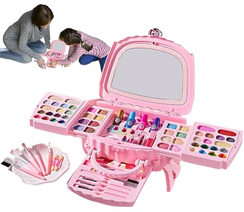 CGACCSD Make-up-Set für Kinder – Kosmetikkoffer für Mädchen, Make-up, waschbar, Sicherheit, Spiel, Kostüm, Party, Aktivitäten, 3 – 12 Jahre