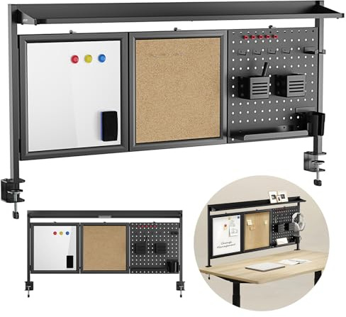 Ergo Office ER-300 | Schreibtisch-Organizer | Magnetische Pinnwand Kork Lochtafel | Zubehör inklusive Marker Haken Stifthalter | Montage ohne Bohren | Metallregal | 10 kg Tragkraft (Schwarz)