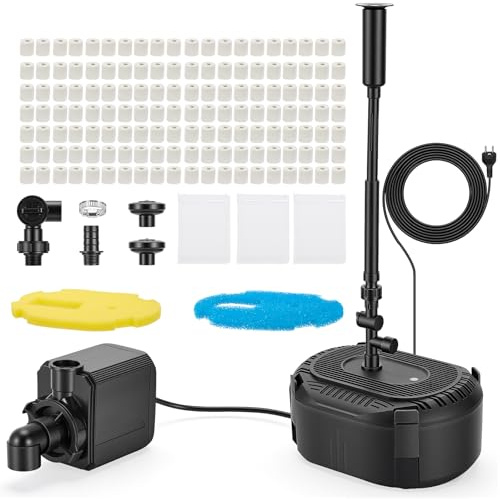 40W Pompe de Bassin avec Filtre et Kit Fontaine, 3000L/H Filtre pour Bassins Extérieurs, Pond Filter with Fountain Pump Kits Propre pour Koï