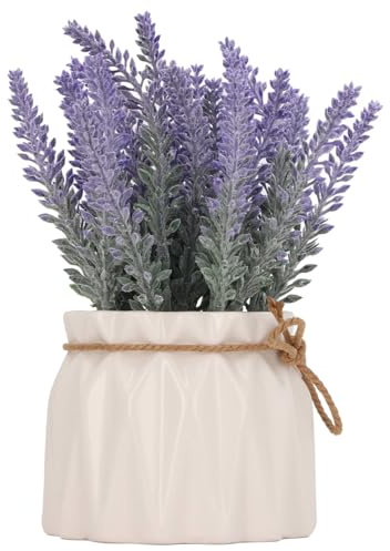 Naroote Mini Kleine Kunstpflanzen, Dekorative Lebensechte Kleine Kunstpflanzen Lavendel für Zuhause (7146C 02 Plissee-Vase)
