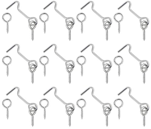 12PCS Cabin Hook and Eye Latch with Mounting Screws, Zinc-Plated Iron Gate Hook and Eye Latch Small 2 Inch Screw Eyes Hooks for Wood Gate Door Swivel Window Cabinet