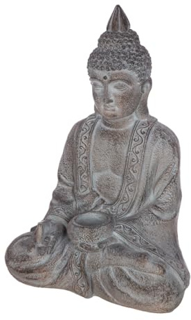 GILDE Buddha Figur Kerzenleuchter aus Magnesia - grau - gewischte Oberfläche - Höhe 67cm x Breite 46cm - Gartendeko