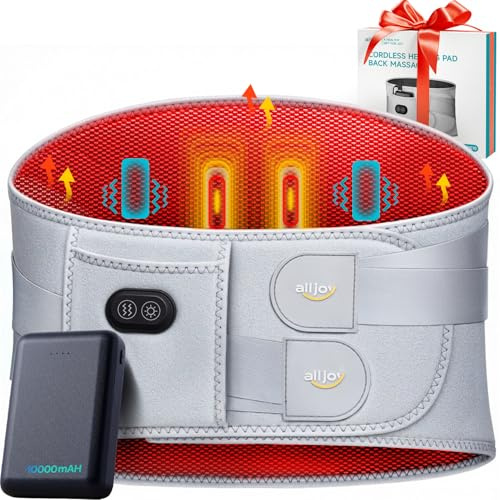 ALLJOY 170cm Ceinture Lombaire Chauffante, 10000mAh Ceinture Chauffante Dos | Ceinture Chauffante Lombaire Sans Fil, Grande Taille, 3 Niveaux de Chaleur, Massage Vibrant, Coussin Chauffant Homme Femme