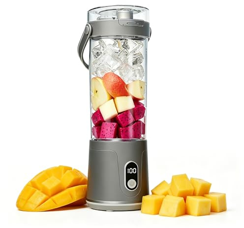 Blender Portable, 600ml Mini Blender avec Couvercle en 12 Lames, Rechargeable Blender Électrique Multifonctionnel, Personal Fresh Juice Mixer Puissant avec Écran LED pour Voyage Bureau Maison Sport