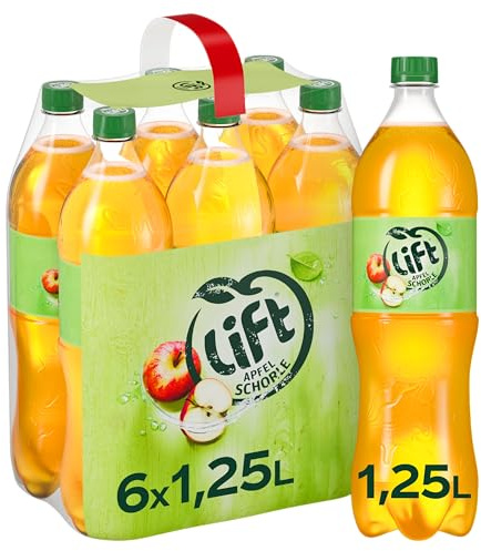 Lift Apfelschorle, Apfelschorle, Einweg PET Flaschen, 6 x 1,25 l | Spritzige Erfrischung kombiniert aus fruchtigem Apfelsaft & frischem Wasser