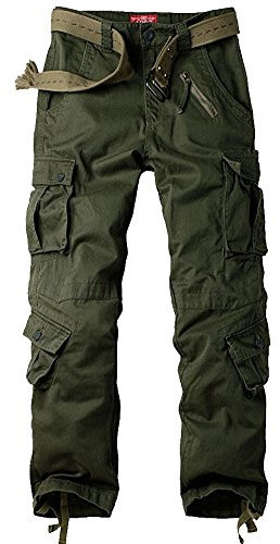 Jessie Kidden Men's Combat Camo Cargo Trousers Camouflage Army Military Tactical Work Pants #7533 Army Green-30