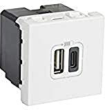 Legrand 077592 Mosaic USB Chargeur, Type-A + Type-C, 3A, 15W, 2 Module, 230V ou 5V, Blanc