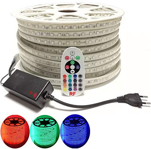 RGB LED Streifen Set, mehrfarbig 230V, 60LEDs/M, SMD 5050, RGB LED Strip Streifen Lichtband Lichtleiste (05 Meter, RadioFrequency-IP20-Controller)
