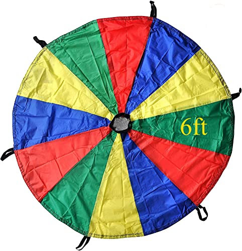GSi Kids Play Parachute Rainbow Parachute Toy Tent Game for Children Gymnastic Cooperative Play and Outdoor Playground Activities (06 Feet)