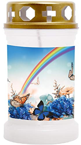 HS Candle 10er Pack Grabkerzen mit Motiv, Grablicht mit Brenndauer von ca. 40 Std, Motiv: Regenbogen, in vielen weiteren Varianten