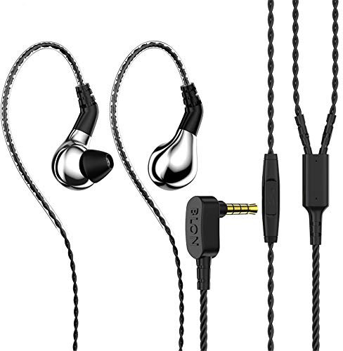 BLON BL03 in Ear Earphone,10mm Carbon Diaphragm Dynamic Drive in Ear Earphone, Metal Shell Bass HiFi DJ in Ear Monitor,in Ear Headphone with 2pin Detachable Cable with Mic Earphone(Silve with Mic)