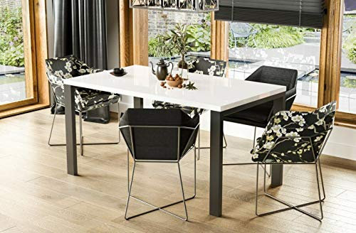 Endo-Moebel Design Esstisch Garant 130cm - 265 Metall erweiterbar Metallgestell Küchentisch (Weiß Hochglanz)