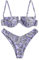 ZAFUL Zweiteiliger Bikini Set, Blumenmuster Hoch Geschnitt Bikini mit Bügel & V-Badehose für Damen (Violett, L)