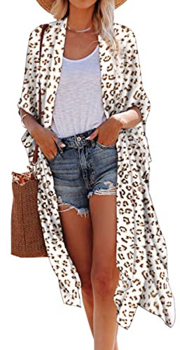 Hibluco Women's Fashion Chiffon Floral Kimono Cardigan Long Swimwear Cover Ups, S81, 8X-Large
