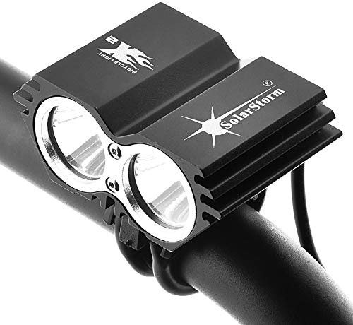 YMYGCC Luz de la Bicicleta 5000 lúmenes 2X XML U2 LED SolarStorm Bicicleta de la Bici de la luz Delantera de la lámpara de la Linterna del Faro (sin la batería) (Color : Black)
