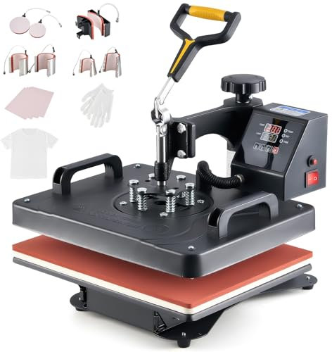 CREWORKS 30x38cm 8-in-1 Heat Press Machine Professional Swing Away T-Shirt Heat Press for Clothes Cup Hat Mask Cap Plate Mouse Pad Tote Bag Pillow Case Coaster Puzzle and Home Charity or Business