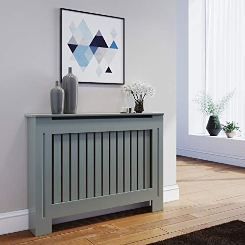 ELEGANT Radiator Cover Grey Painted Modern Design MDF Cabinet, Vertical Slats Radiator Cabinets for Office Hallway Living Room Bedroom, Medium