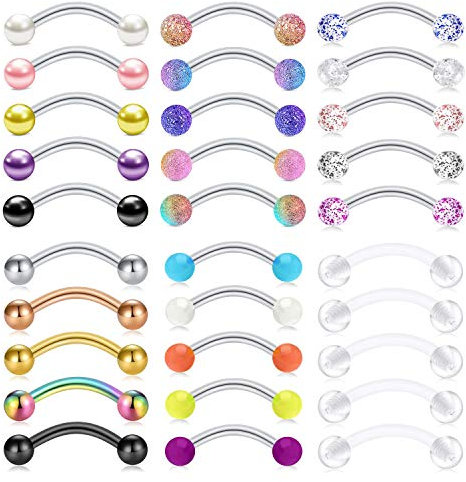 Rajnard Augenbrauenpiercings Curved Barbell 16G Chirurgenstahl 10mm Rook Cartilage Conch Daith Knorpelpiercing Bauchpiercing Banane Piercing 30 Stück