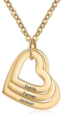 kaululu Halskette Damen Personalisiertes Kette mit Namen Namenskette mit Herz Edelstahl Silber 925 Anhänger für Mama Frauen Muttertagsgeschenk Personalisierter Schmuck (Gold-3 Name)