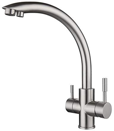 Küchenarmatur 3 Wege Wasserhahn Küche Edelstahl 3 In 1 Filtration Wasserhahn Heiß und Kalt 360° Drehbar Mischbatterie Küche Gebürstet