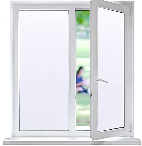 Funfox Fensterfolie Blickdicht Selbstklebend, Statische Milchglasfolie mit UV-Schutz, Sichtschutzfolie Weiß Matt für Bad Büro Schlafzimmer, Ohne Kleber Einfach Entfernen, 44.5x300cm