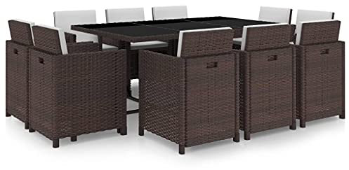 YITHOPI 11 TLG. Polyrattan Gartenmöbel Rattan Gartenset Sitzgruppe Garnitur Essgruppe inkl. Kissen Cremeweiß,Poly Rattan Braun