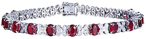 Daesar Armband Damen Weißgold 750, Blume mit Oval Rubin 6ct Frauen Armband Charms Diamant Bettelarmband