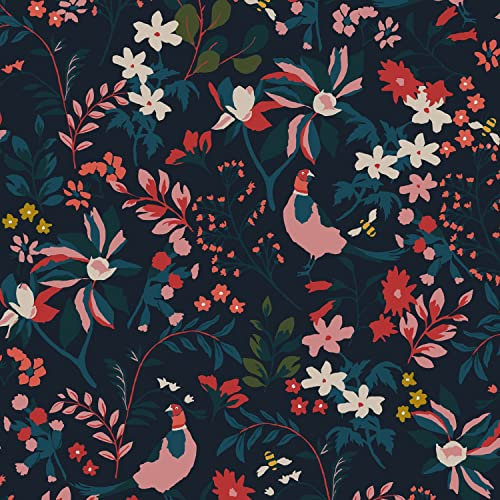 Graham & Brown Joules Fields Edge Floral French Navy Wallpaper | Easy Paste The Wall Application | Navy Floral Design | Eco Friendly