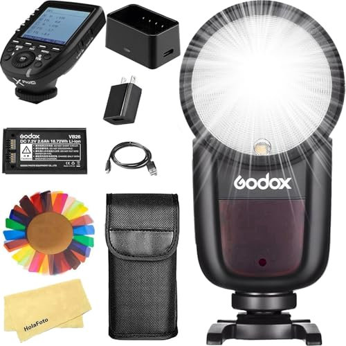 Godox V1-F mit X2T-F Blitz für Fuji Fujifilm Kamera TTL-Blitz Speedlite 1/8000 HSS, 1,5 s Wiederaufladezeit, 76 Ws 2600 mAh Li-Ionen-Akku Rundkopfblitz Godox Blitz für Fuji-Kameras
