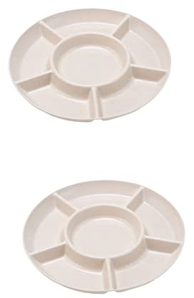 Packung mit 2 Dip-/Snackschalen, Snackteller, geteilte Melamin-Essteller mit 6 Fächern/Antipasti-Teller, Vorspeisentablett, frische Snacks (2 beige)