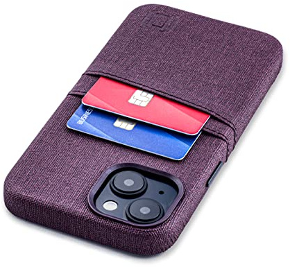 Dockem Card Case for iPhone 14 with Built-in Metal Plate for Magnetic Mounting & Wallet with 2 Holder Slots: M2 Luxe Canvas-Style Synthetic Leather (Burgundy)