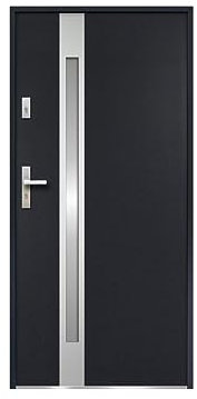 Vente-unique-Puerta de entrada de acero acristalada con inox Alt. 207 x Ancho 100 cm antracita - se abre hacia la derecha BRAGA