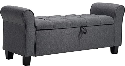 INMOZATA Window Seat Bench Linen Fabric Footstool Bench Storage Arm Bench Bed End Stool Sofa Bench for Living Room Bedroom Hallway(Grey)