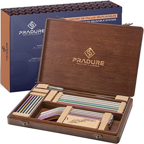 Coffret de Pailles en Inox Pradure pour Mojitos & Cocktails - Paille Métal Réutilisable, Courtes & Longues, Paille Mojito & Paille Inox pour Enfant et Adulte, Idéal pour Cadeaux