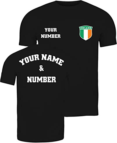 lepni.me Herren Irland Fußball Shirt mit Ihrem Namen und Nummer | Irisch Flagge Abzeichen Personalisiertes Trikot Weltmeisterschaft 2022 (M Schwarz Mehrfarben)