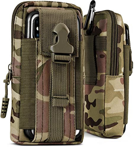ONEFLOW Survival Case für CAT S42 Handy Gürteltasche aus Nylon mit Karabiner, Taktische EDC Tasche mit Gürtel Halterung, Etui Handyhülle Outdoor Handytasche, Camo Grün