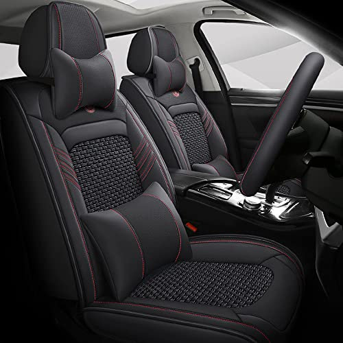Ruberpig Autositzbezüge Für Jeep Wrangler JK Sahara Sport 2004-2024 5-Sitzer kompletter Satz Sitzkissen Allwetter Autoteile Interieur (Schwarz,5 Sitzbezüge & Kopfstütze)