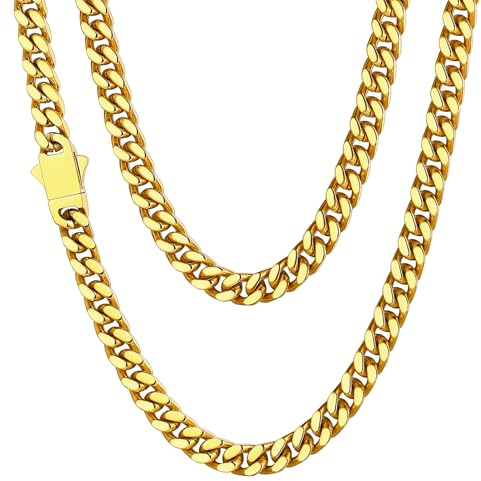 ChainsHouse Kette Herren Damen Edelstahl Panzerkette 5/7/9/12mm Breit | Miami Halskette Männer,wasserfeste Gliederkette in Silber/Gold/Schwarz,Kubanische Edelstahlkette Schmuck,Kettenlänge 46-76cm