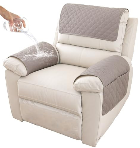 GYHH Armlehnenbezüge,Armlehnenschoner,Sofa Armlehne Kopfstützenbezug Für Sessel, Armlehnenbezug, Sesselbezug, Rutschfester, Gesteppter Möbelschutz (Light Gray,1-Sitzer Liege | 3 STK)