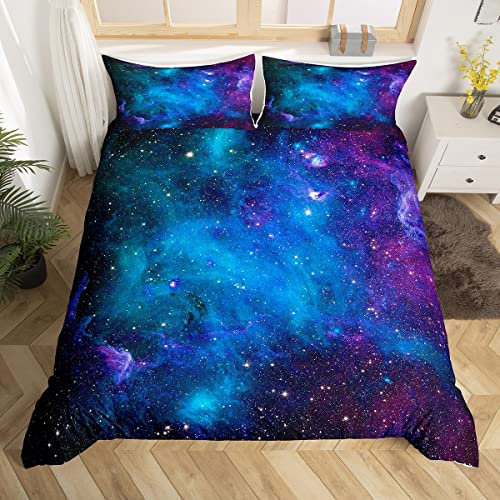 Housse de Couette Galaxie Violette 140x200 Ensemble de Literie Étoile de Lune Housse de Couette Nuit Étoilée Ciel Espace Couvre-Lit Nebula Stars Noir Pour Garçons Filles,Bleu Marine Toute La Saison