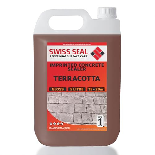 Color-Pave | TERRACOTTA Coloured Imprinted Concrete Sealer GLOSS FINISH + ANTI-SLIP | Colour Tinted Driveway & Patio Sealant - Wet Look | Colour Tint Sealant For Outdoor Concrete Floor (5 Litre)
