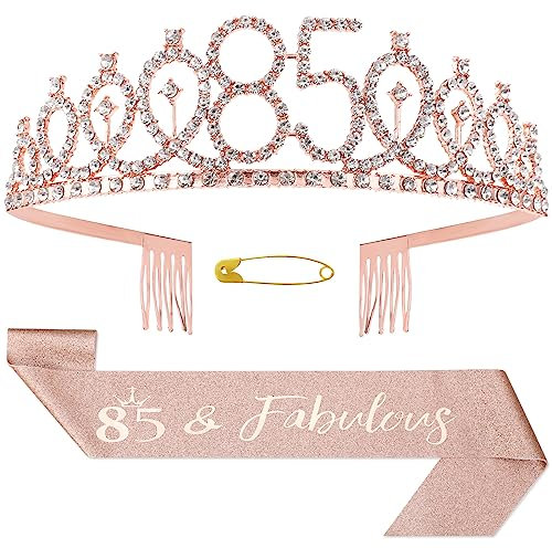 85th Kristallkrone mit Strasskamm Geburtstagskrone Erwachsene Schärpe Tiara Mädchen Prinzessin Krone Damen Geburtstag Hut Der Geburtstag Muttertag Diadem Hochzeit Abschlussball Dekorationen für Frauen
