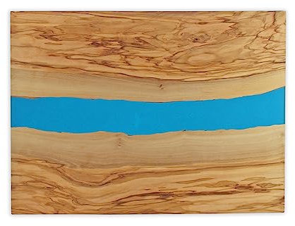Winkee - The River Servierbrett | Qualitäts- Schneidebrett aus Olivenholz und Resin | Antipasti Servierplatte | Servierbrett Holz | XXL Olivenholzbrett | Geschenk zu Weihnachten, Hochzeit, Geburtstag