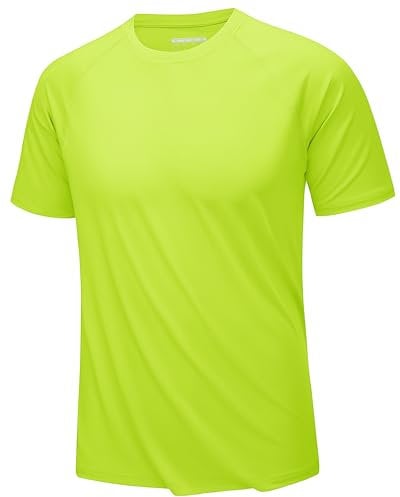 KEFITEVD Swimming T-Shirt Men Lightweight UV Shirts Summer Walking Shirts Sun Protection Short Sleeve Beach T Shirt,XL,FL Green