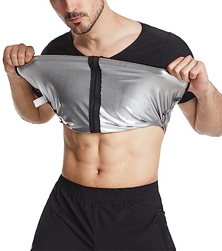 Maglia Sauna Uomo Tuta Sauna Dimagrante,Maglietta Sauna Compressione con Cerniera,Fitness T-Shirt Manica Corta Camicia Sauna Panciera Snellente Allenamento Palestra Fitness Sudorazione Body Shaper A