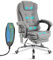 Blisswood Desk Chair with 8-Point Massage Function – Ergonomic PC Gaming Chair with Backrest, Height Adjustment, Swivel Base and Supportive Cushioning for Home Office & Study - Linen (Dark Grey)