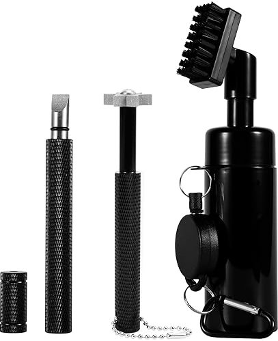 PEUTIER Golf Clean Tool Set, Golfschlägerbürste Golfschläger Reinigungsbürste mit 2 Stück Golfschläger Rillenschärfern Golfballreiniger Golf Reinigungswerkzeug für Männer Golfliebhaber (Schwarz)