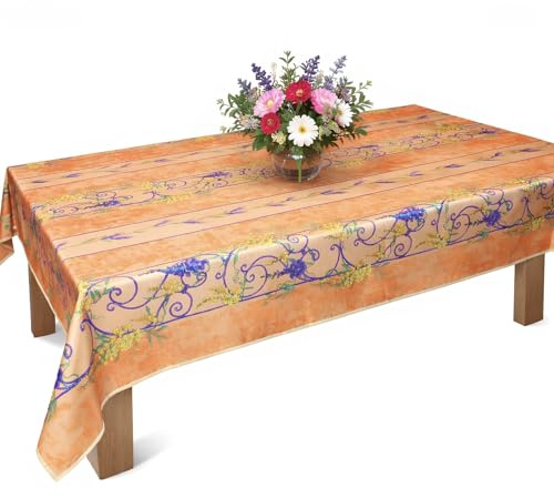 Provenzalische rechteckige fleckenabweisende Polyester-Glyzinien-Tischdecke, orange, 150 x 240 cm